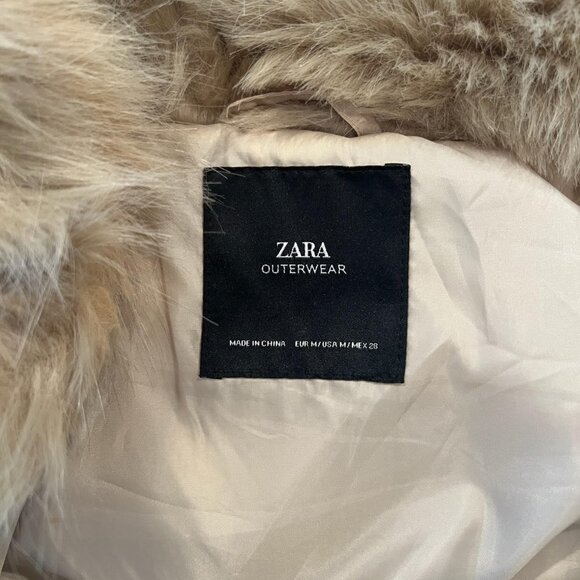 Zara Short Faux Fur Coat Natural Beige - Picture 10 of 10